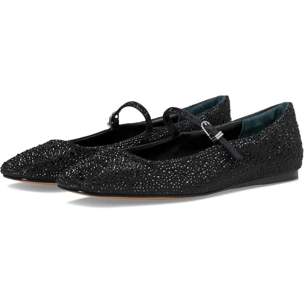 Dolce Vita Reyes Black Metallic Crystal Square Toe Mary Jane Flats